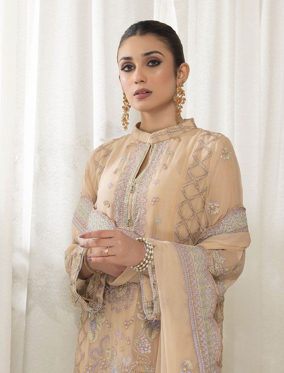 Mahiz Embroidered Semi Stitched Chiffon 3Pcs - Jotey