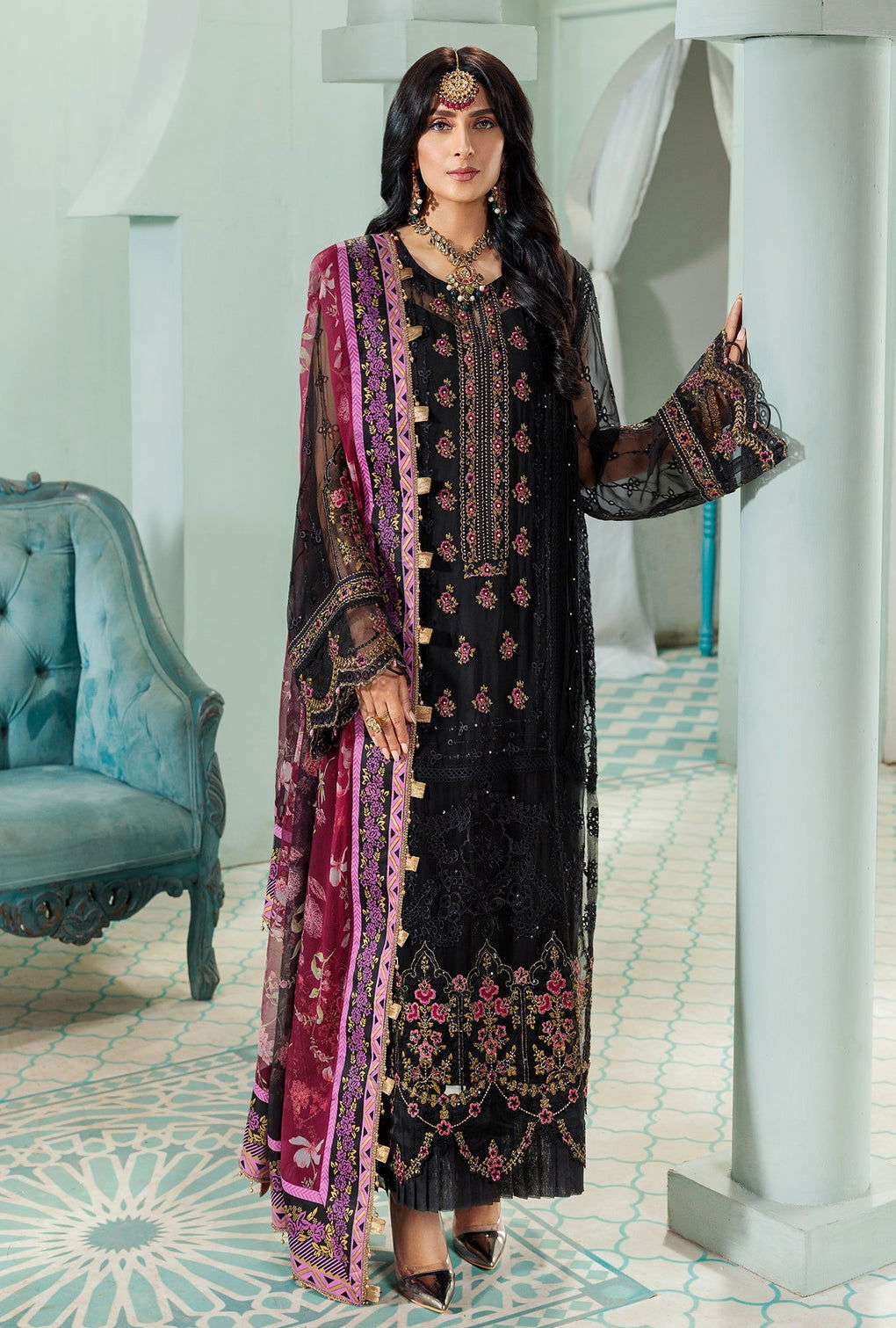 Noor By Sadia Chiffon Laserkari 3Pcs - Jotey