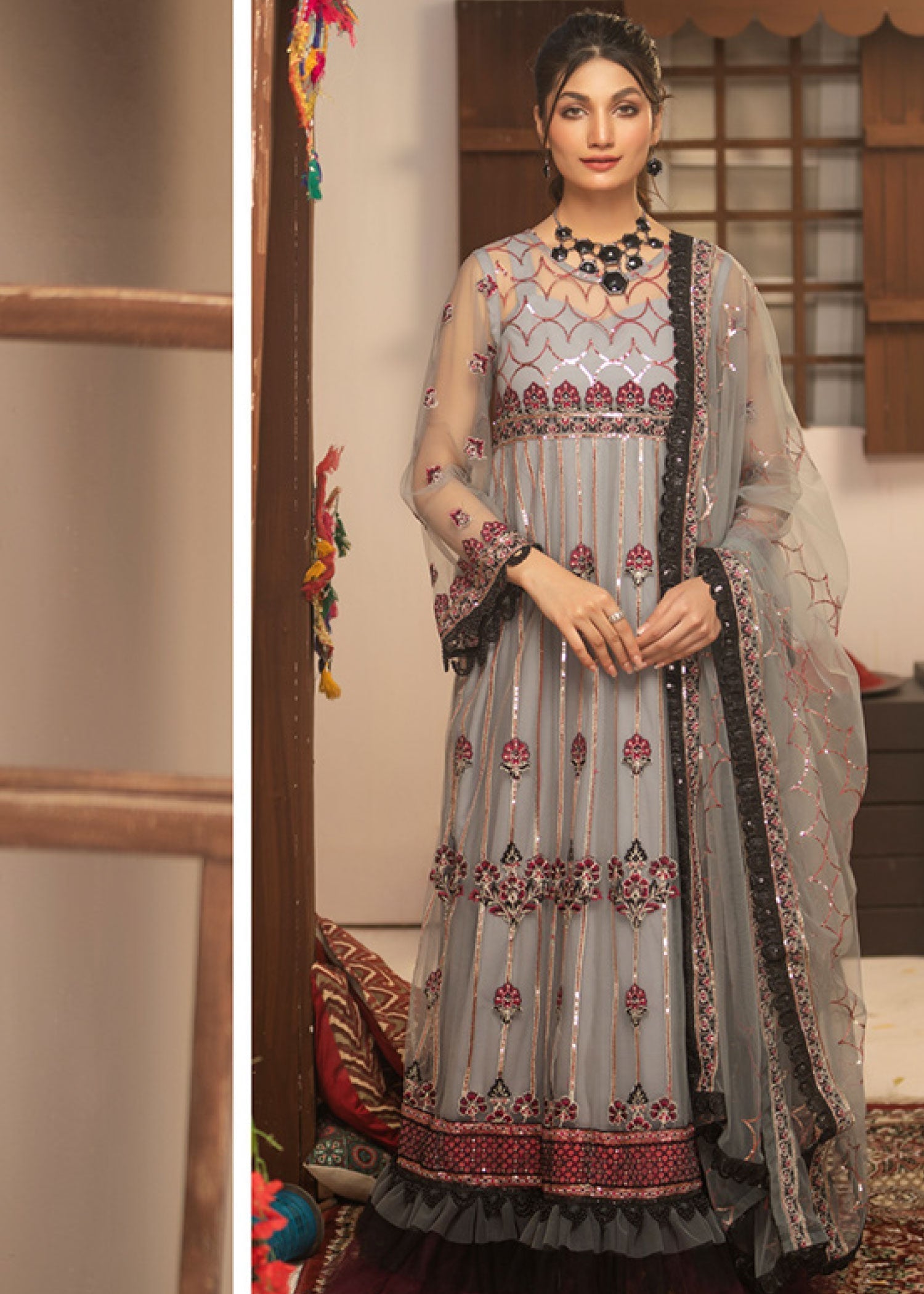 Noorma Kaamal Embroidered Luxury Chiffon Unstitched 3pcs - Jotey