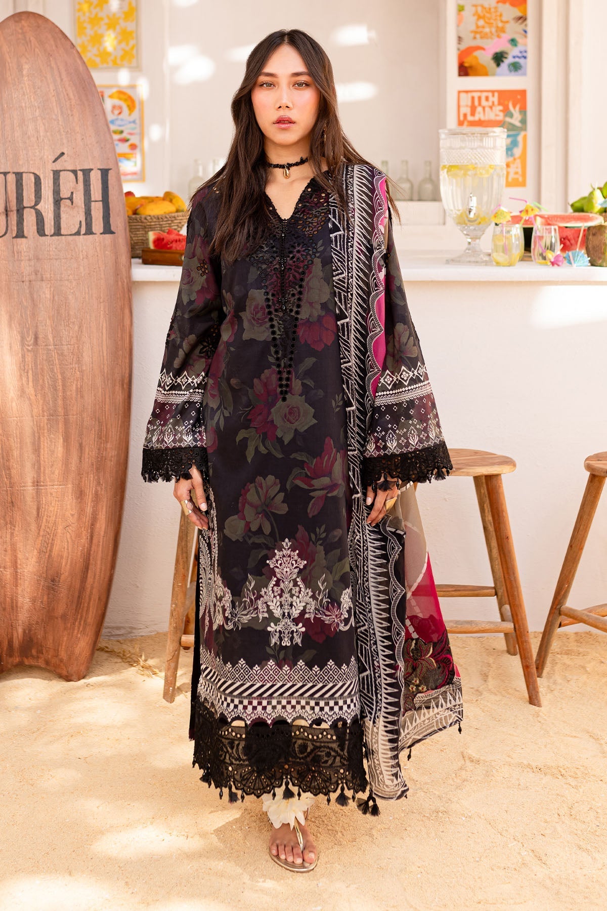 Nureh Gardenia Embroidered  Lawn Unstitched 3pcs - Jotey