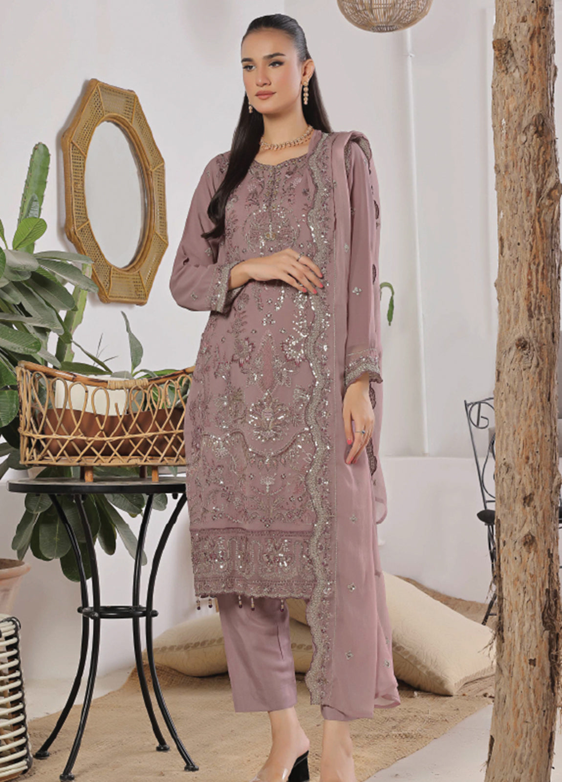 Azure By Bin Hameed Luxury Chiffon Embroidered  Semi-Stitched 3pcs