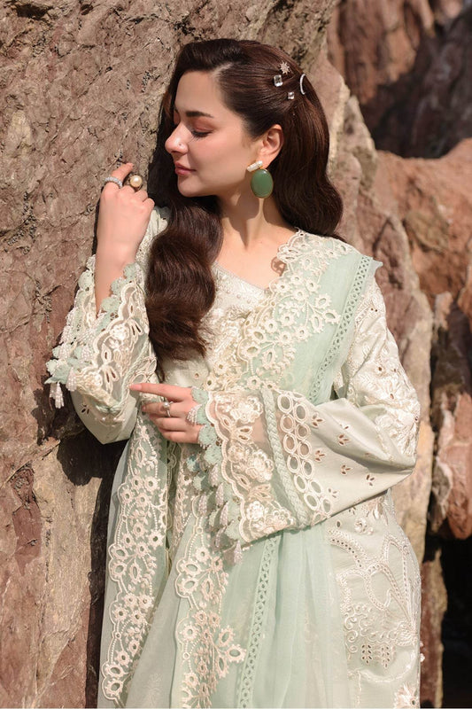 Hania By Imrozia Embroidered Luxury Lawn Unstitched 3pcs - Jotey