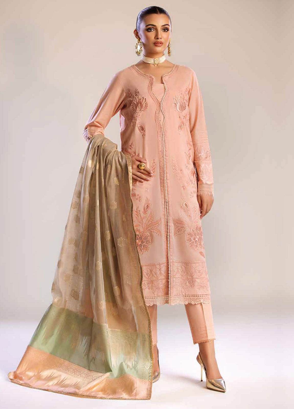 Tehzeeb By Riaz Arts Embroidered Chikankari Unstitched 3pcs - Jotey