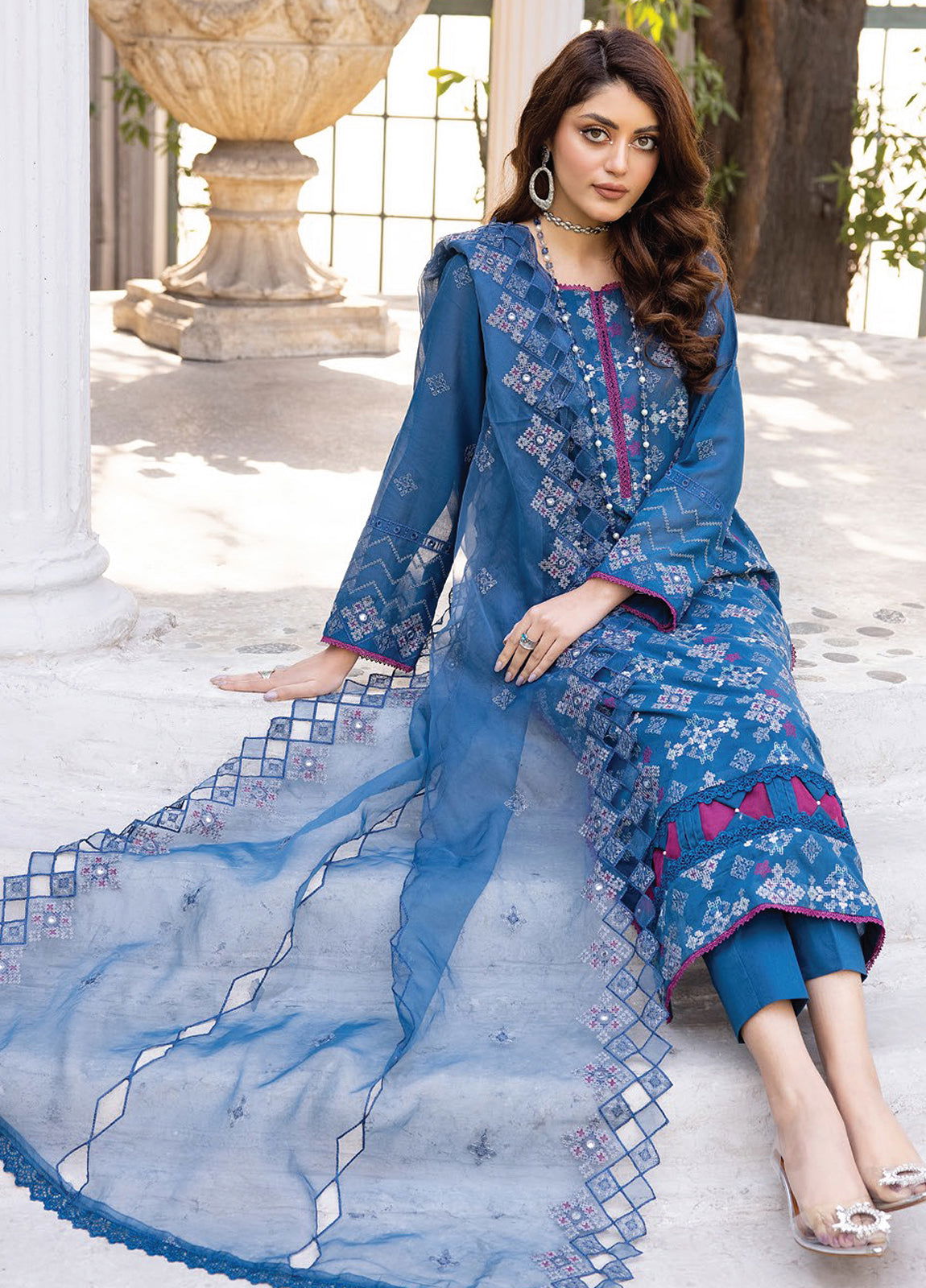 Valentina By Anaya Hoor Embroidered Swiss 3pcs - Jotey