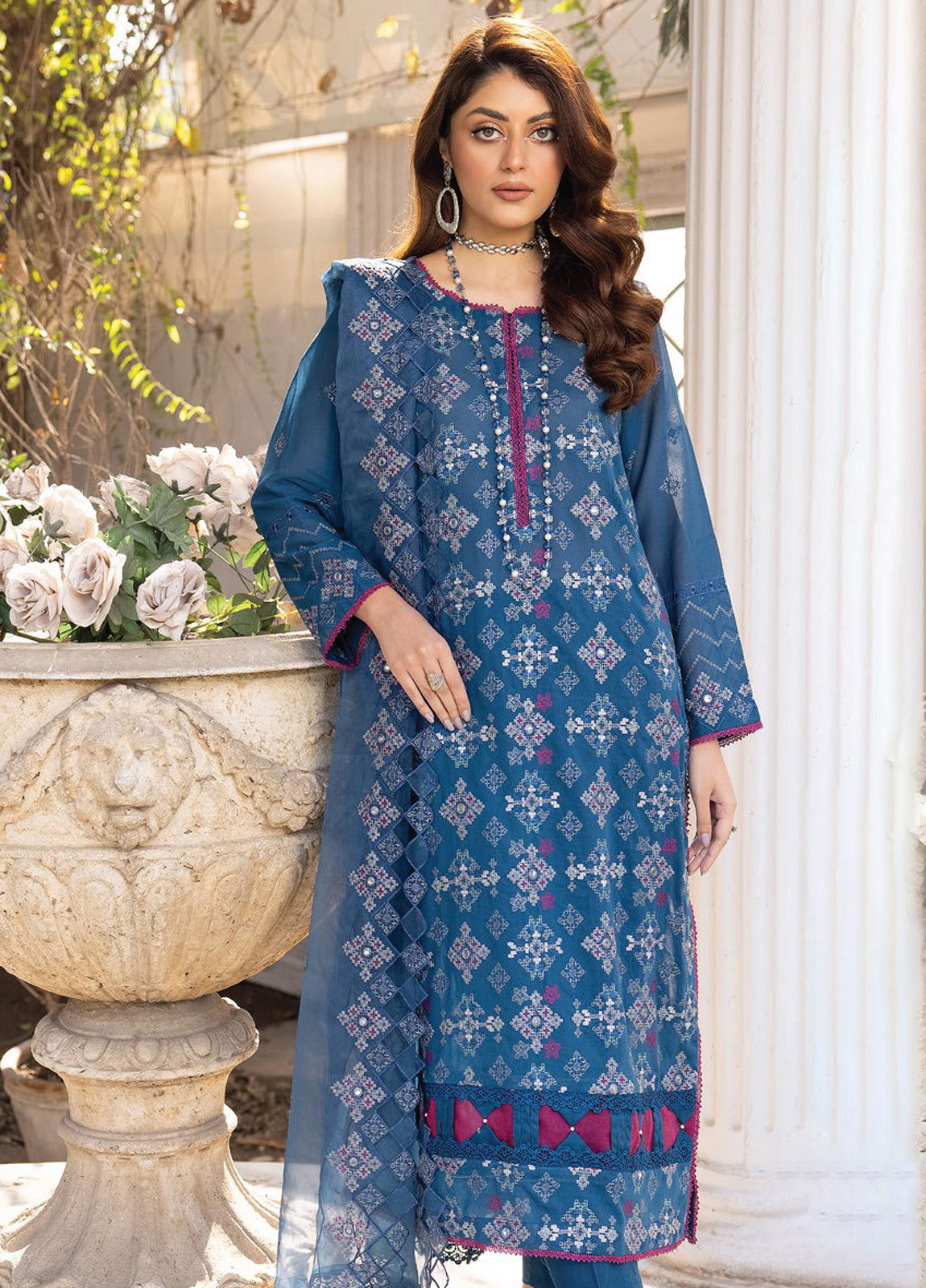 Valentina By Anaya Hoor Embroidered Swiss 3pcs - Jotey