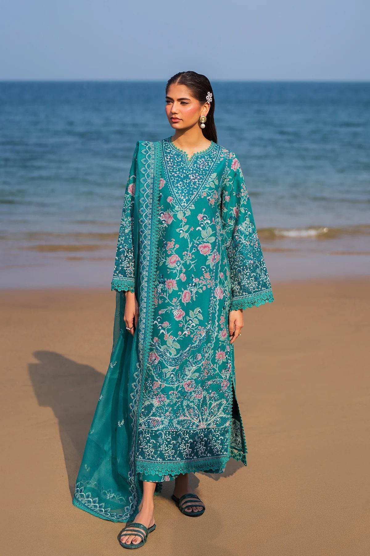 AFROZEH Endless Summer'25 Embroidered Printed Lawn 3pcs - Jotey