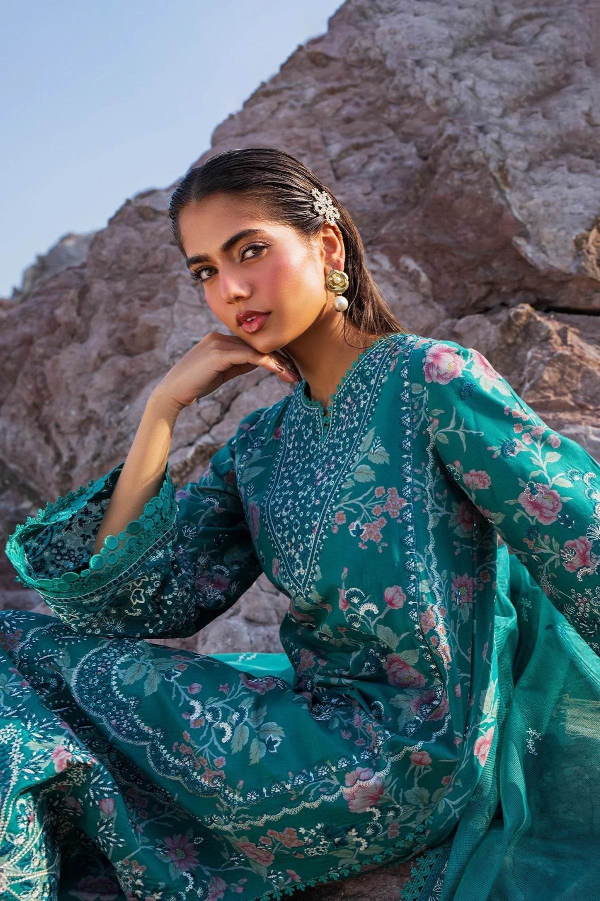 AFROZEH Endless Summer'25 Embroidered Printed Lawn 3pcs - Jotey