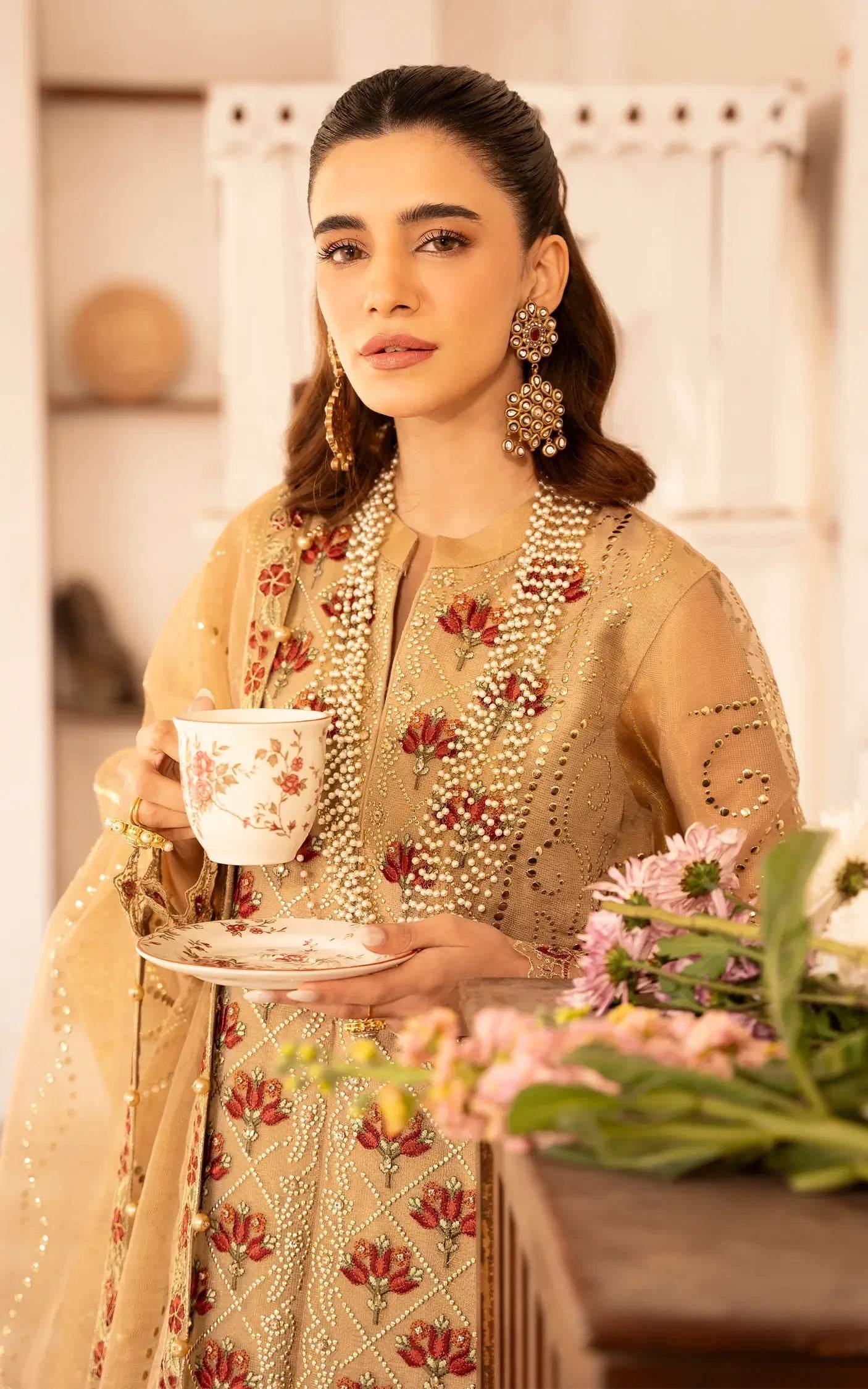 Eid Festive By Asifa And Nabeel Vol-01 Embroidered Zari Net Unstitched 3pcs - Jotey