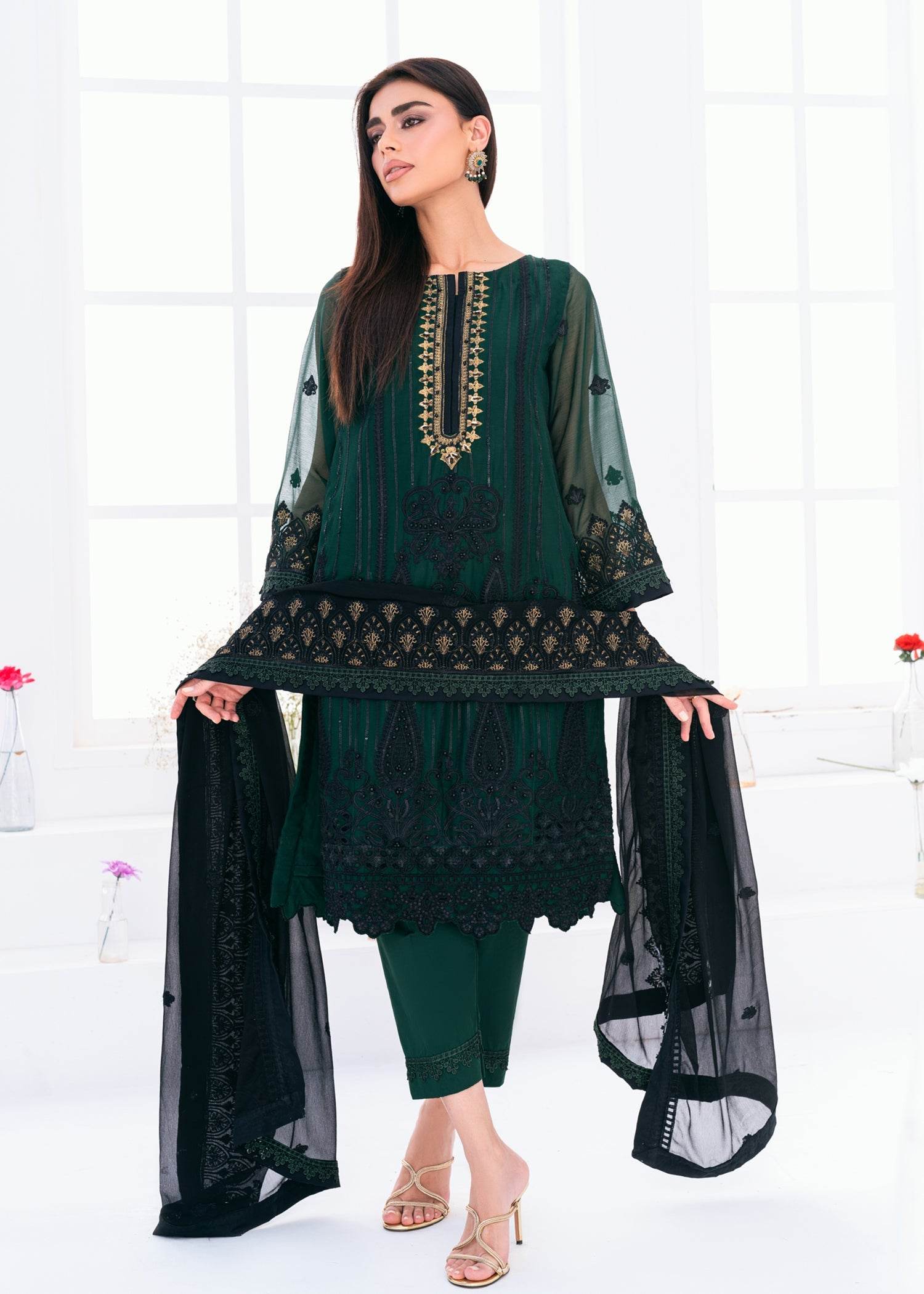 Lallaria By Noorma Kaamal Embroidered Chiffon Unstitched 3pcs - Jotey