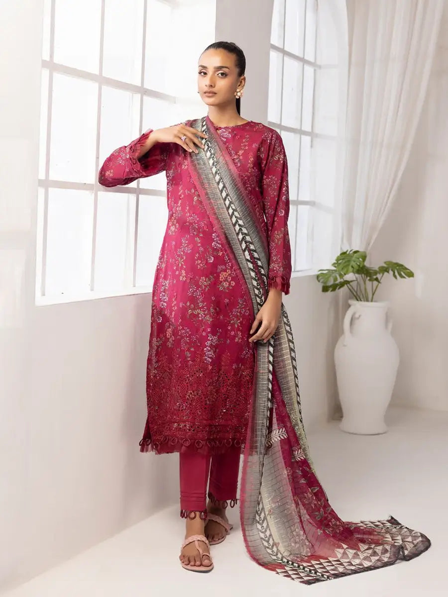 Printkari By Nur Embroidered Printed Lawn Unstitched 3pcs