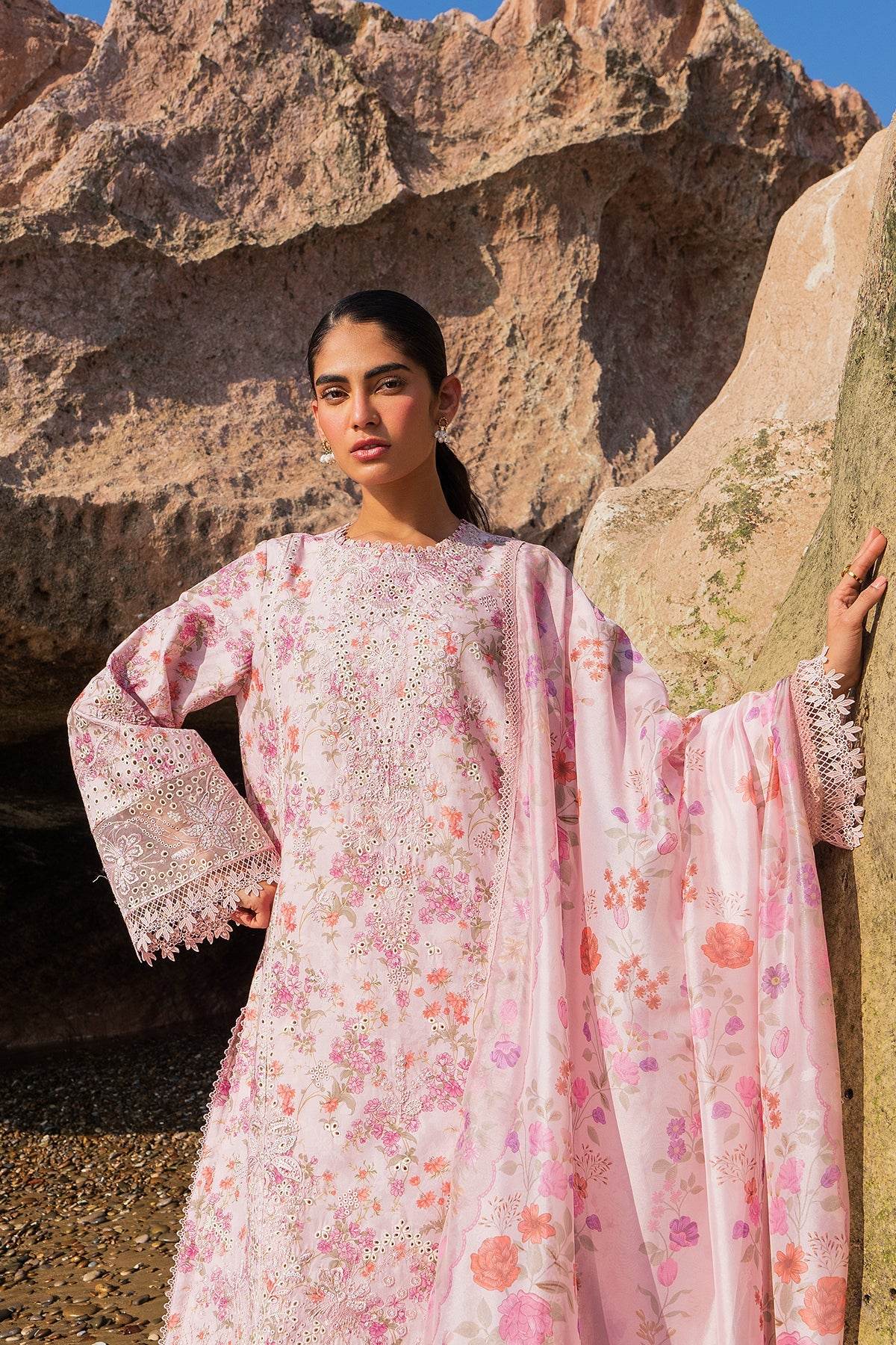 AFROZEH Endless Summer'25 Embroidered Printed Lawn 3pcs - Jotey