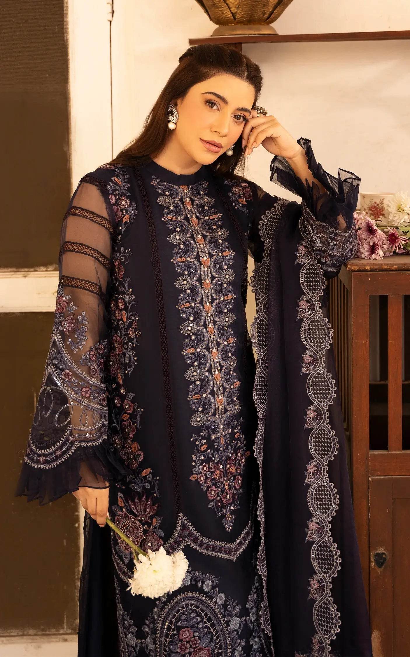 Eid Festive By Asifa And Nabeel Vol-01 Embroidered Zari Net Unstitched 3pcs - Jotey