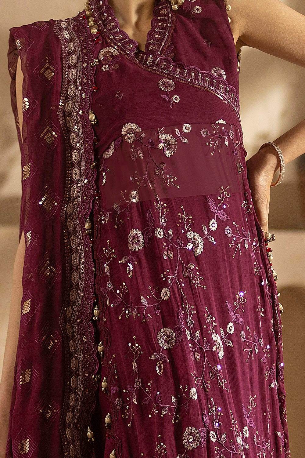 Gul Ahmed Embroidered Chiffon Unstitched 3pcs - Jotey