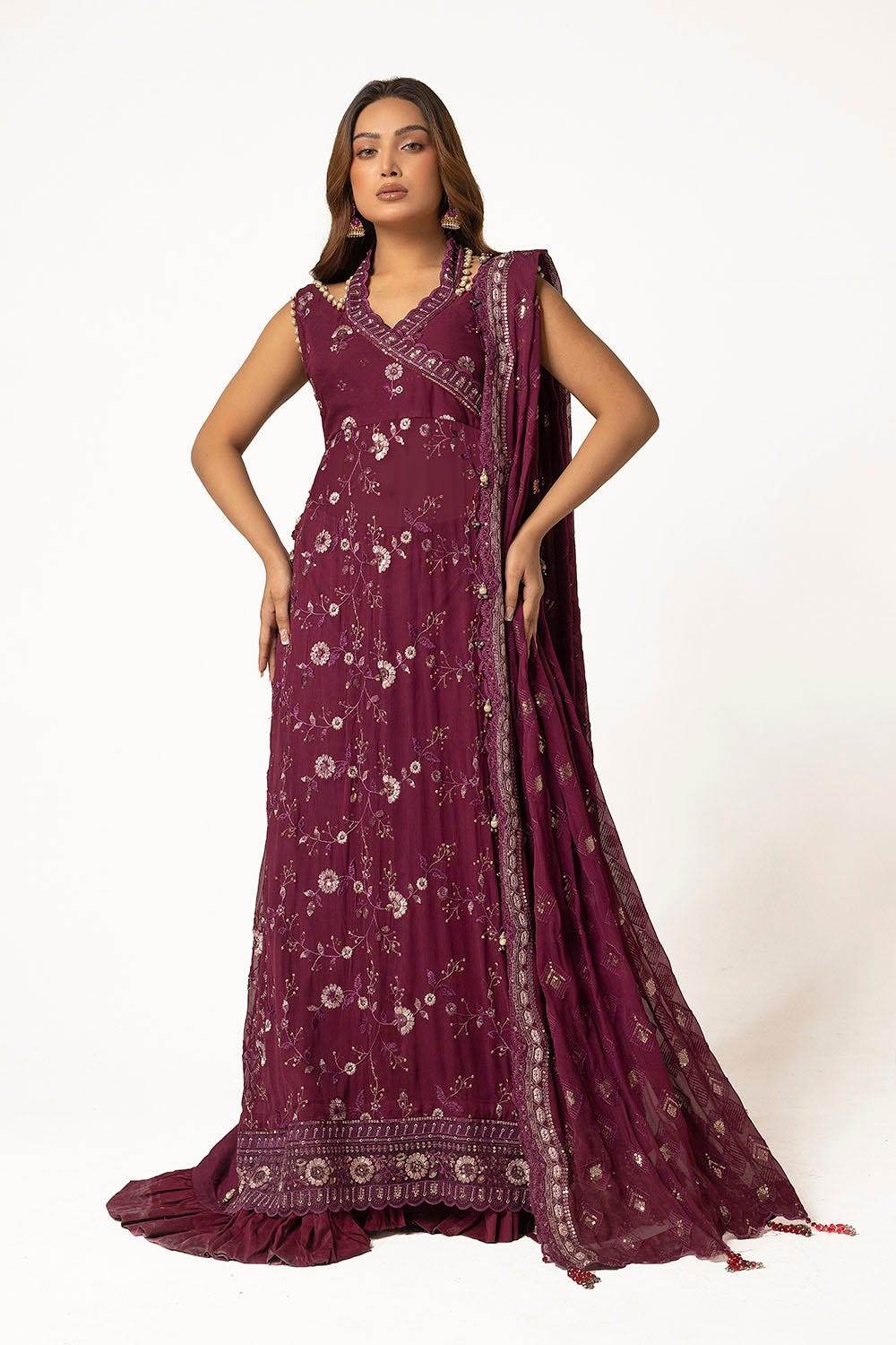 Gul Ahmed Embroidered Chiffon Unstitched 3pcs - Jotey