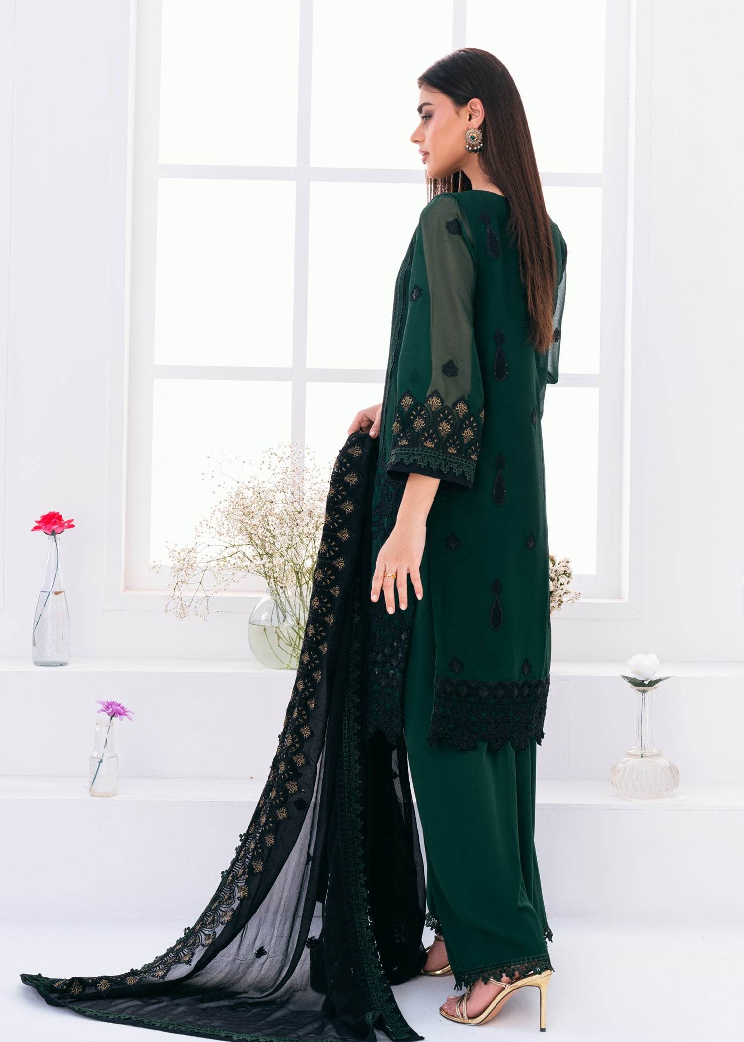 Lallaria By Noorma Kaamal Embroidered Chiffon Unstitched 3pcs - Jotey