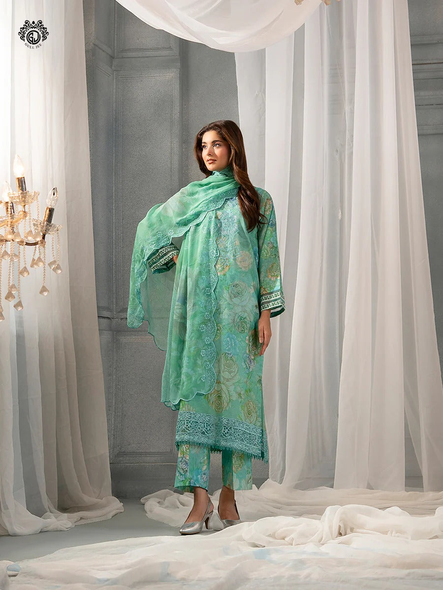 Morja By Gull Jee Embroidered Digital Printed Stripe Lawn Unstitched 3 Piece