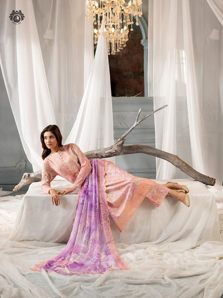 Morja By Gull Jee Embroidered Digital Printed Stripe Lawn Unstitched 3 Piece