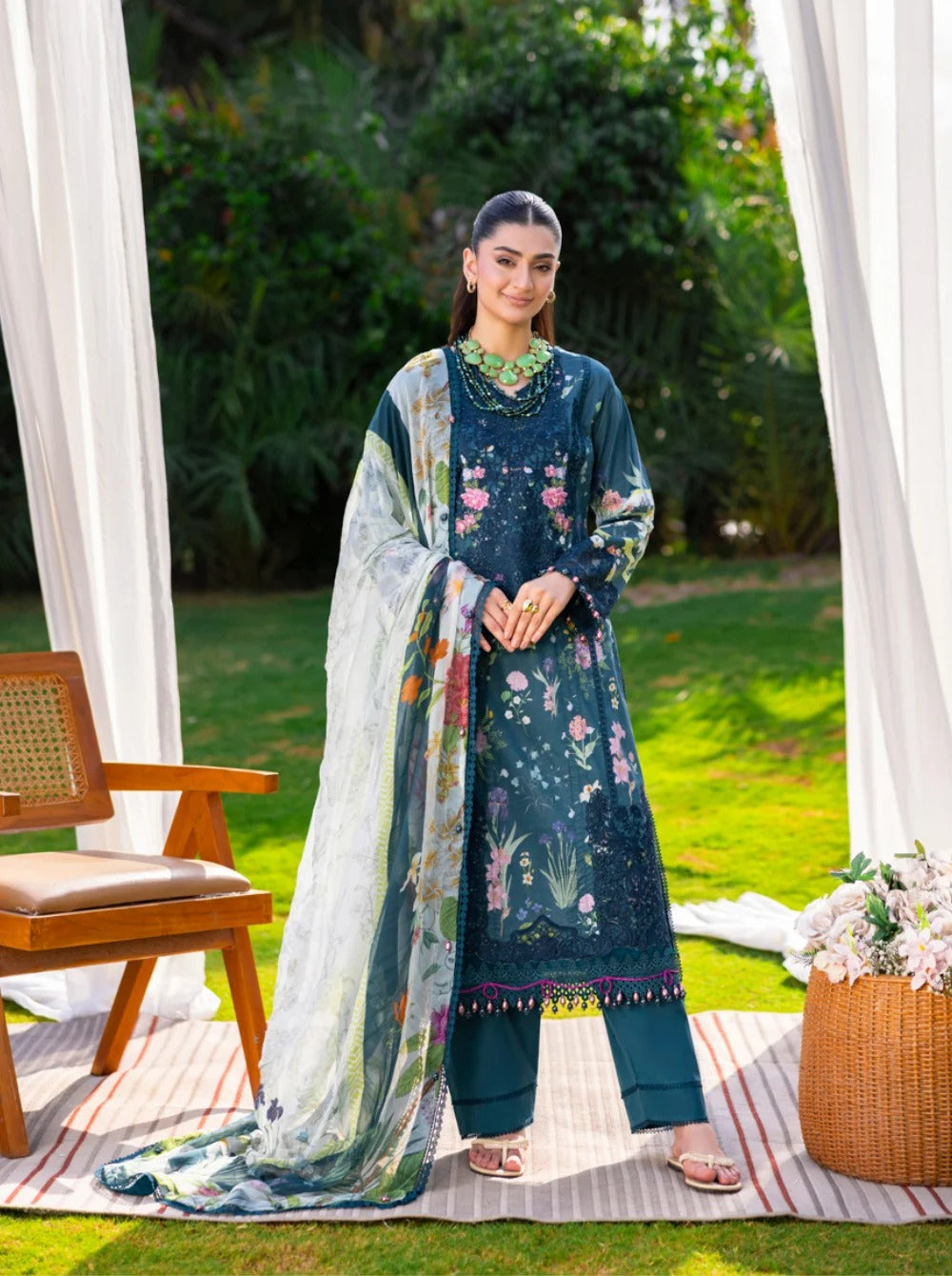 Eshaisha Digital Printed & Embroidered Lawn Unstitched 3Pcs