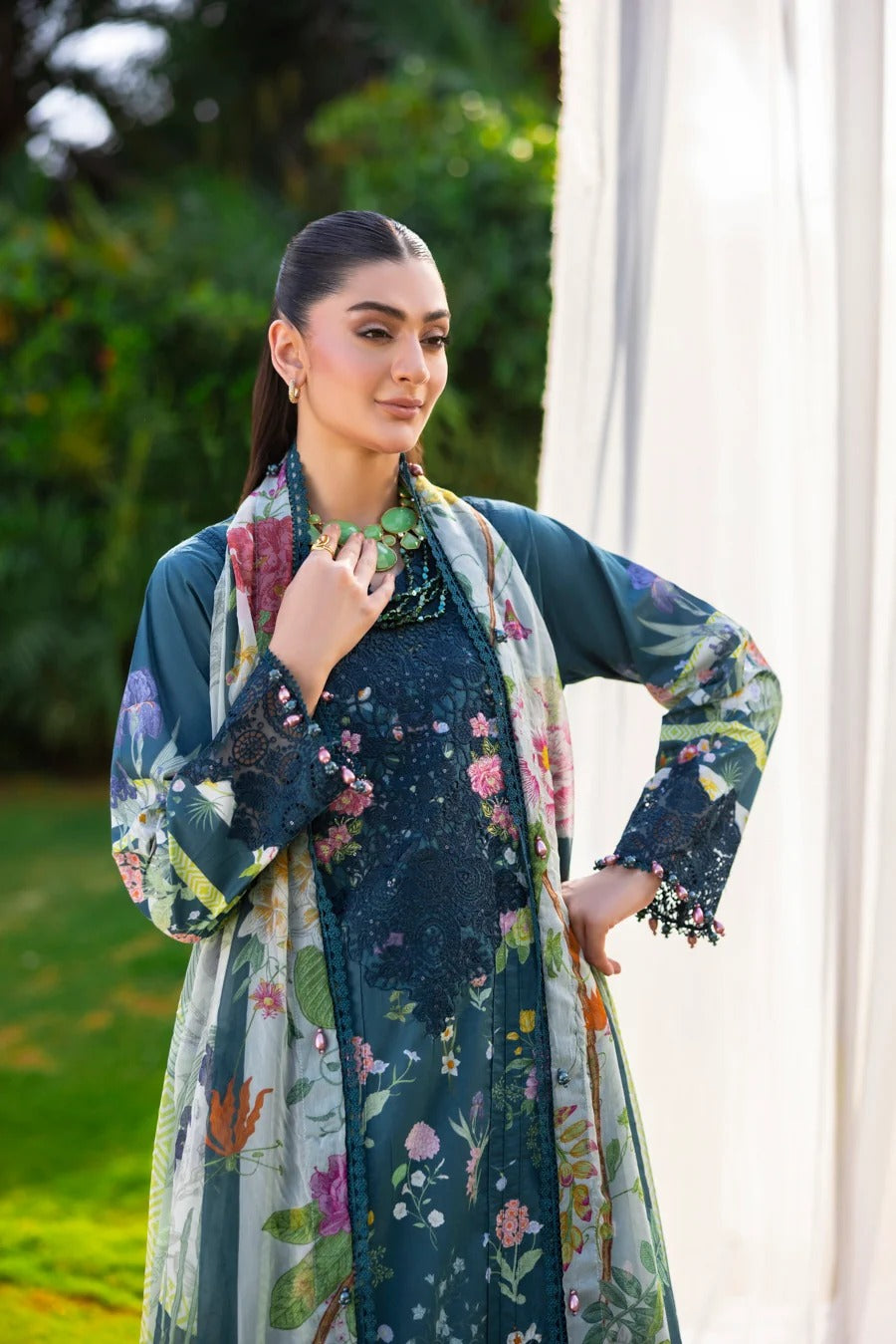 Eshaisha Digital Printed & Embroidered Lawn Unstitched 3Pcs