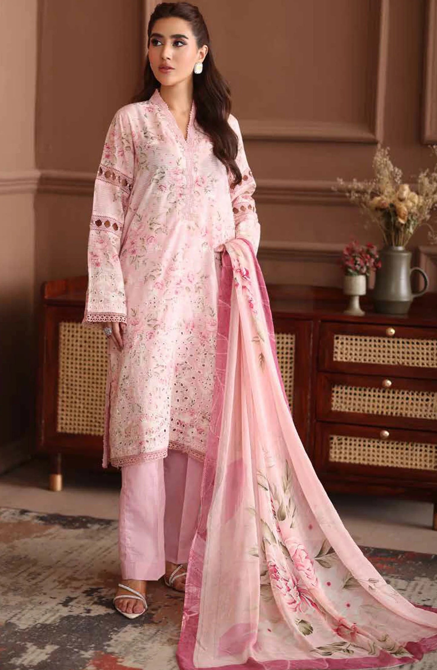 Naira By Johra Embroidered Chikankari + Printed Lawn Unstitched 3Pcs