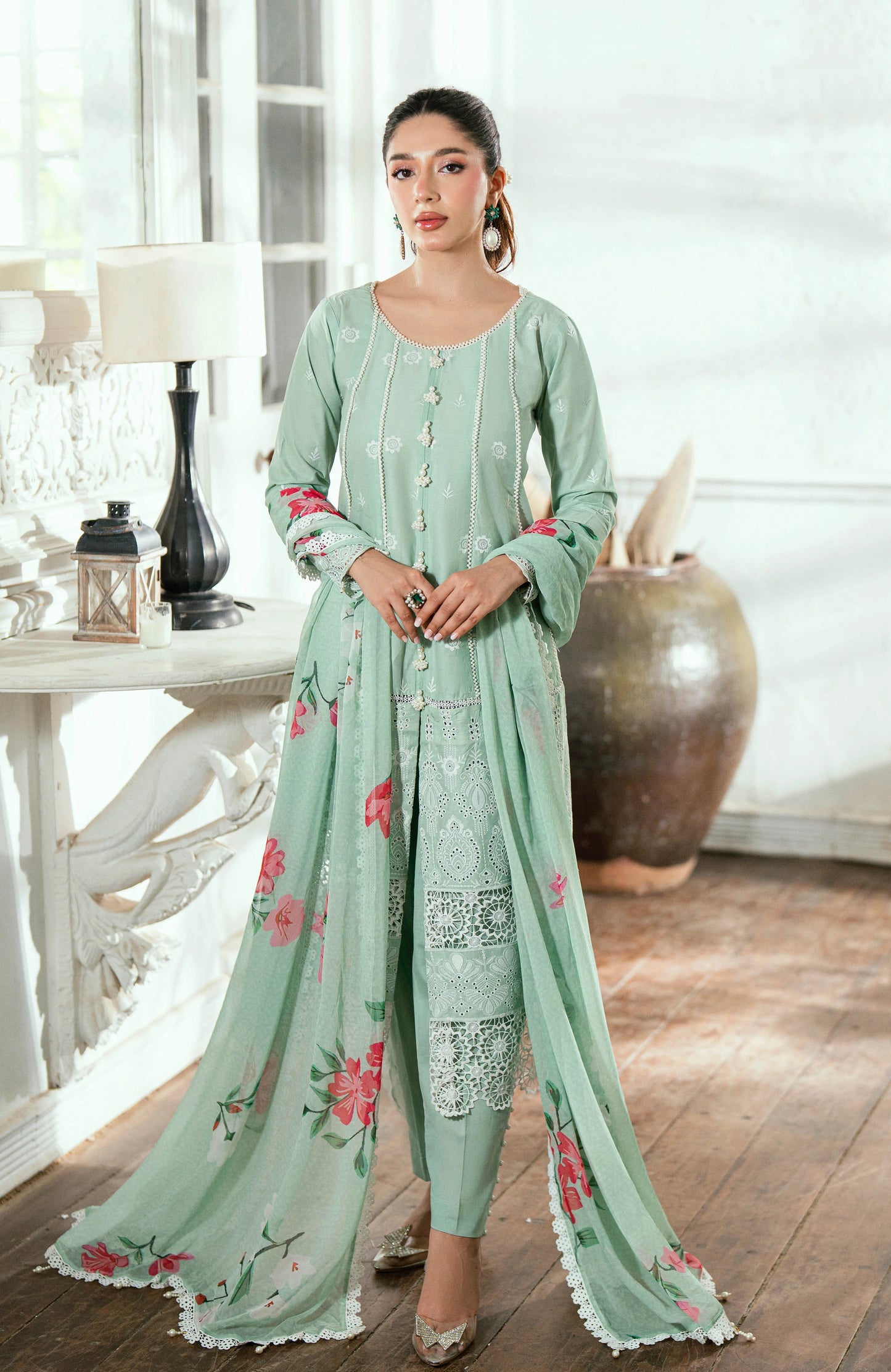 Alzohaib Laserkari Schiffly Embroidered Premium Printed Unstitched 3pcs