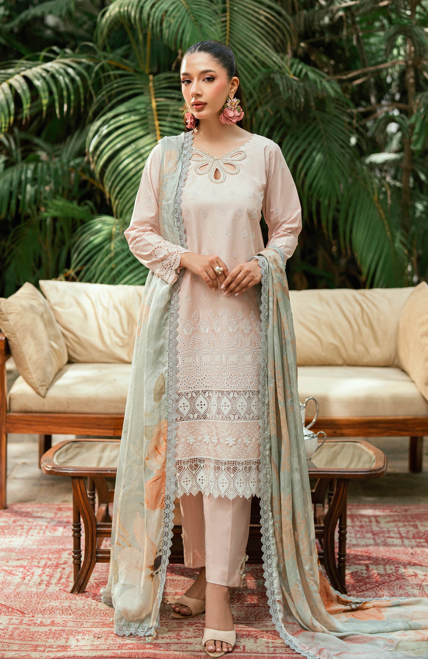 Alzohaib Laserkari Schiffly Embroidered Premium Printed Unstitched 3pcs