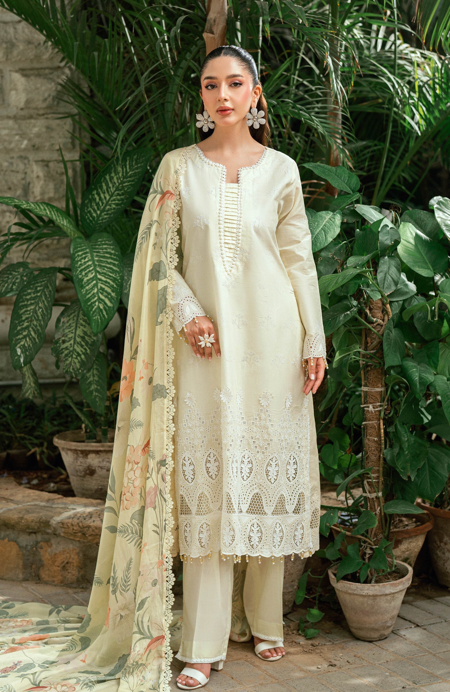 Alzohaib Laserkari Schiffly Embroidered Premium Printed Unstitched 3pcs