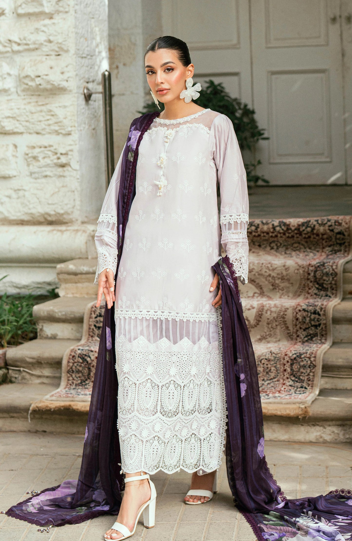 Alzohaib Laserkari Schiffly Embroidered Premium Printed Unstitched 3pcs