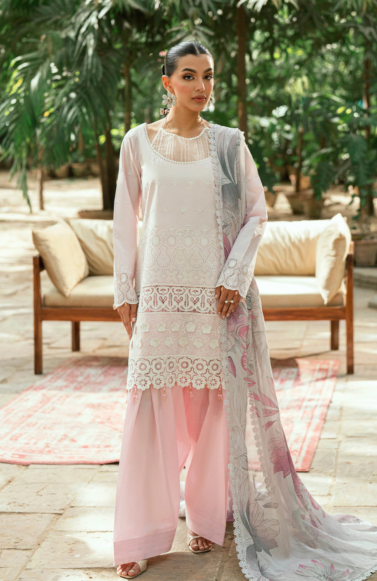 Alzohaib Laserkari Schiffly Embroidered Premium Printed Unstitched 3pcs