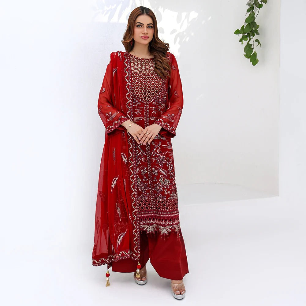 Rozal By Zebtan Embroidered Chiffon Unstitched 3pcs