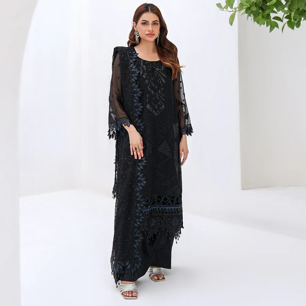 Rozal By Zebtan Embroidered Chiffon Unstitched 3pcs