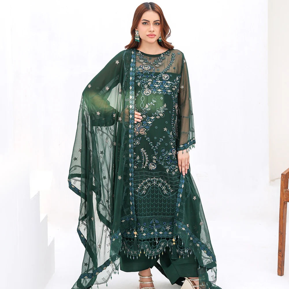 Rozal By Zebtan Embroidered Chiffon Unstitched 3pcs
