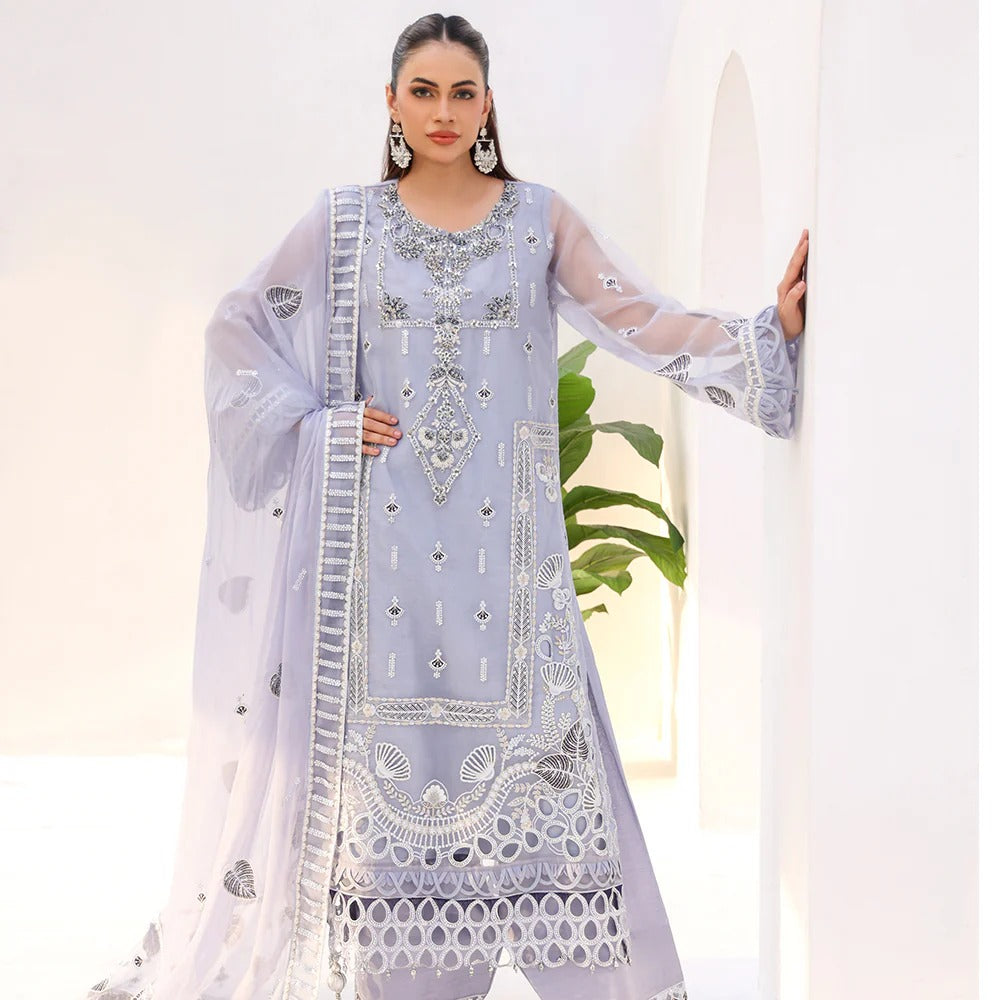 Rozal By Zebtan Embroidered Chiffon Unstitched 3pcs