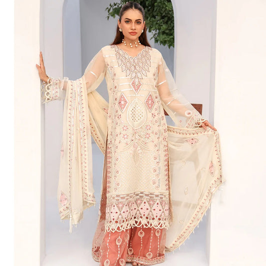 Rozal By Zebtan Embroidered Chiffon Unstitched 3pcs