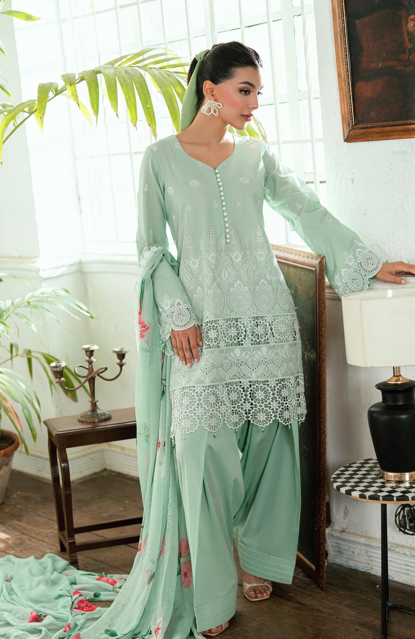 Alzohaib Laserkari Schiffly Embroidered Premium Printed Unstitched 3pcs