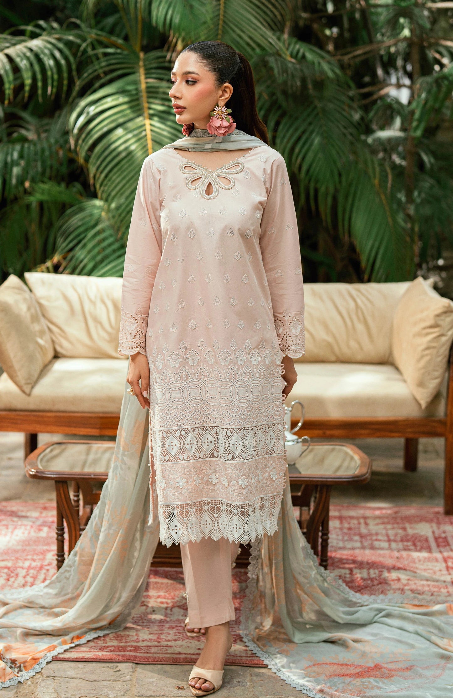 Alzohaib Laserkari Schiffly Embroidered Premium Printed Unstitched 3pcs