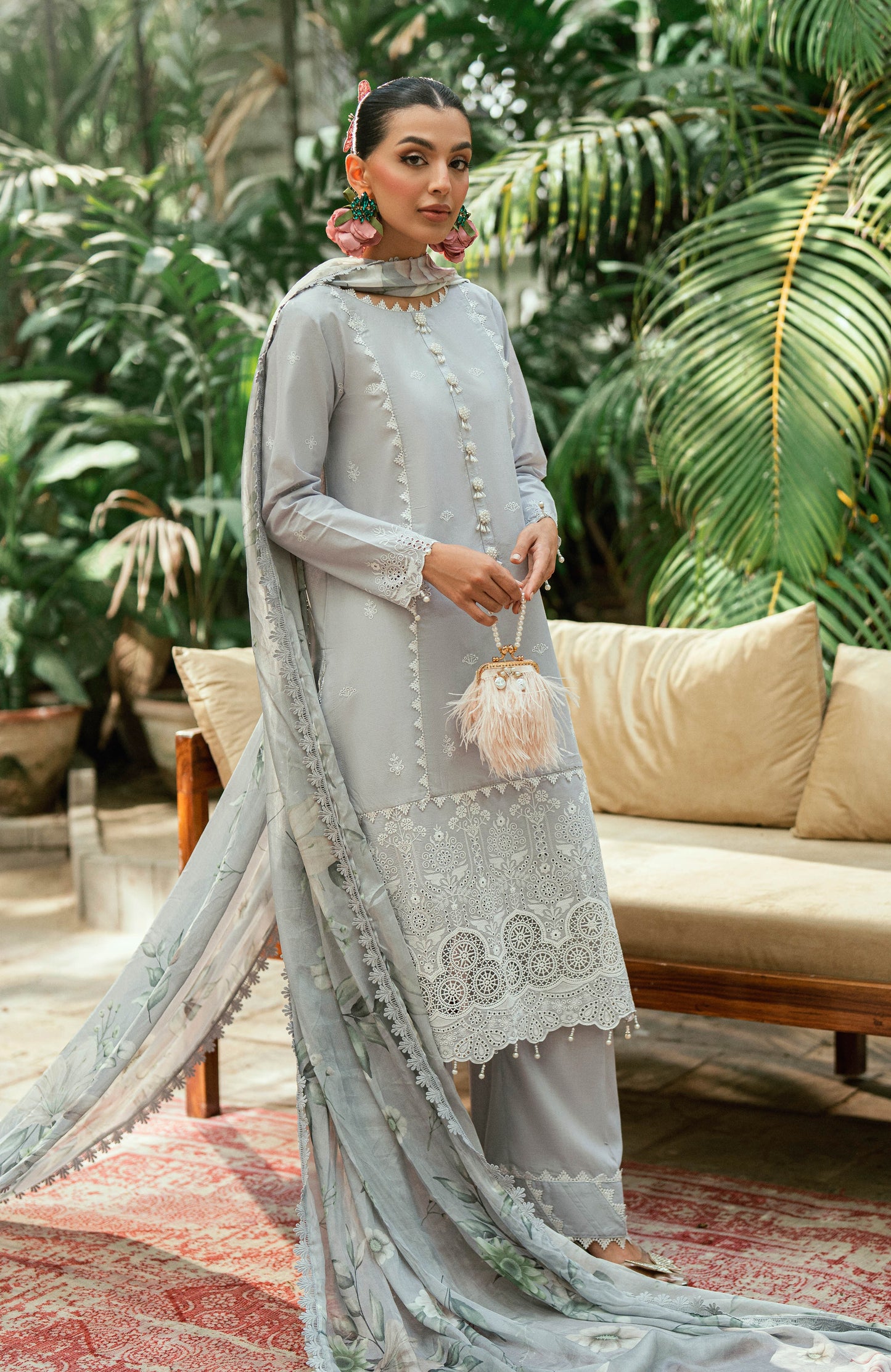 Alzohaib Laserkari Schiffly Embroidered Premium Printed Unstitched 3pcs