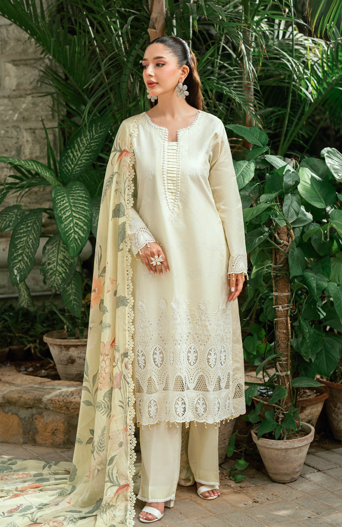 Alzohaib Laserkari Schiffly Embroidered Premium Printed Unstitched 3pcs