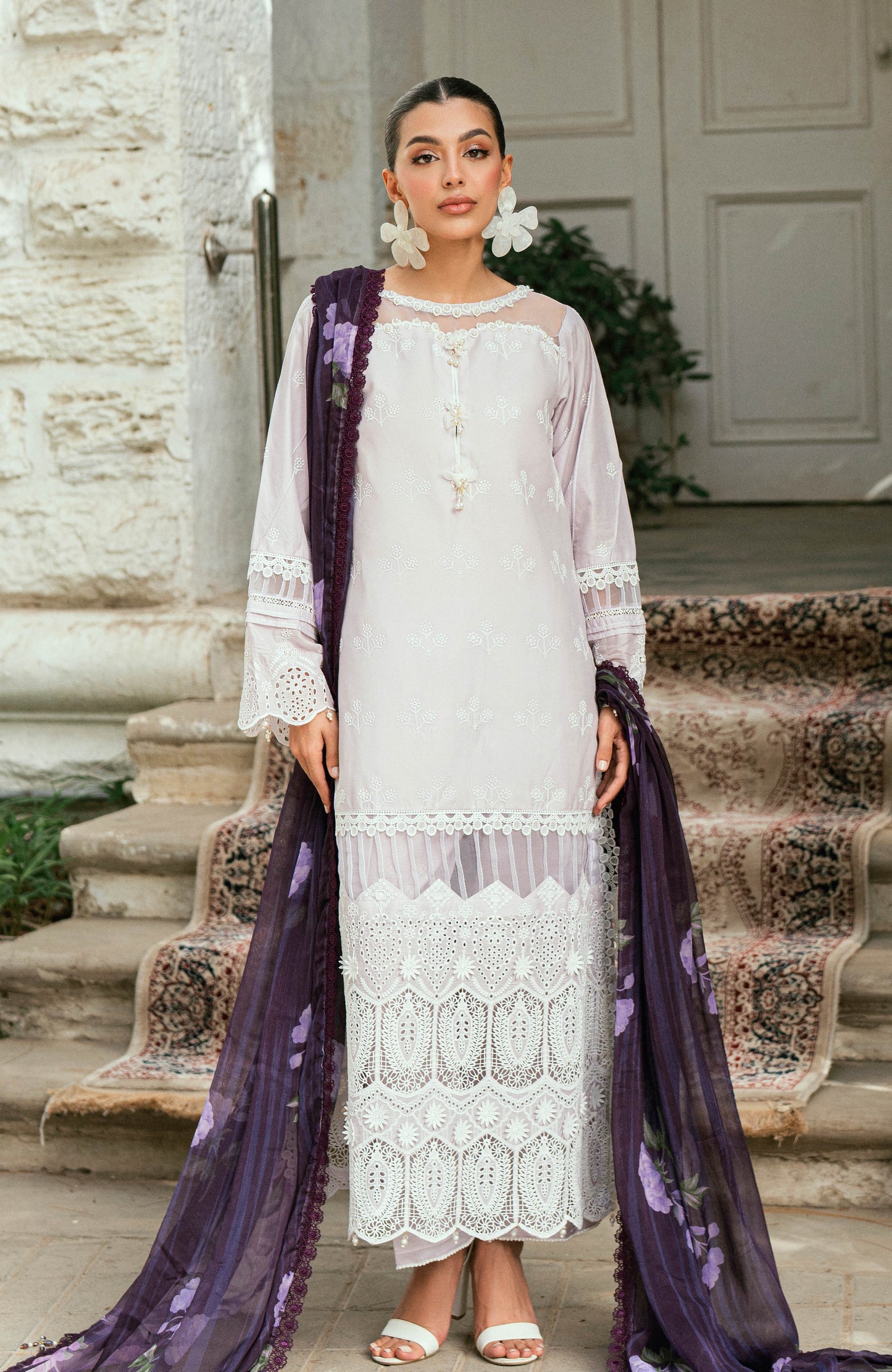 Alzohaib Laserkari Schiffly Embroidered Premium Printed Unstitched 3pcs