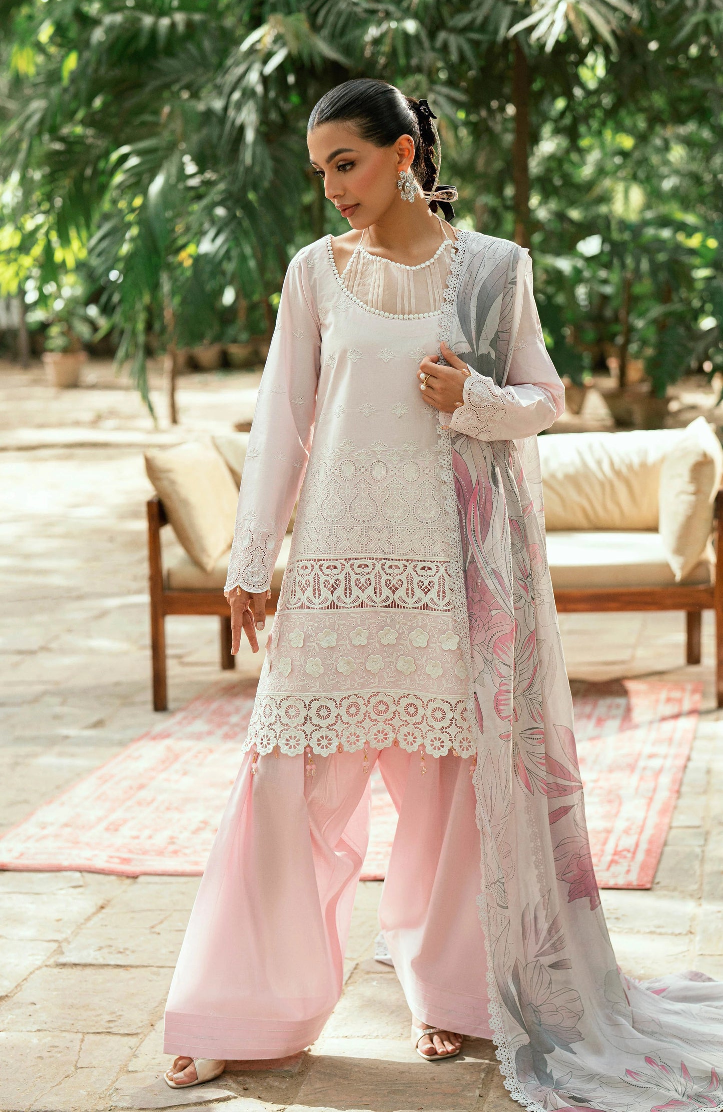 Alzohaib Laserkari Schiffly Embroidered Premium Printed Unstitched 3pcs