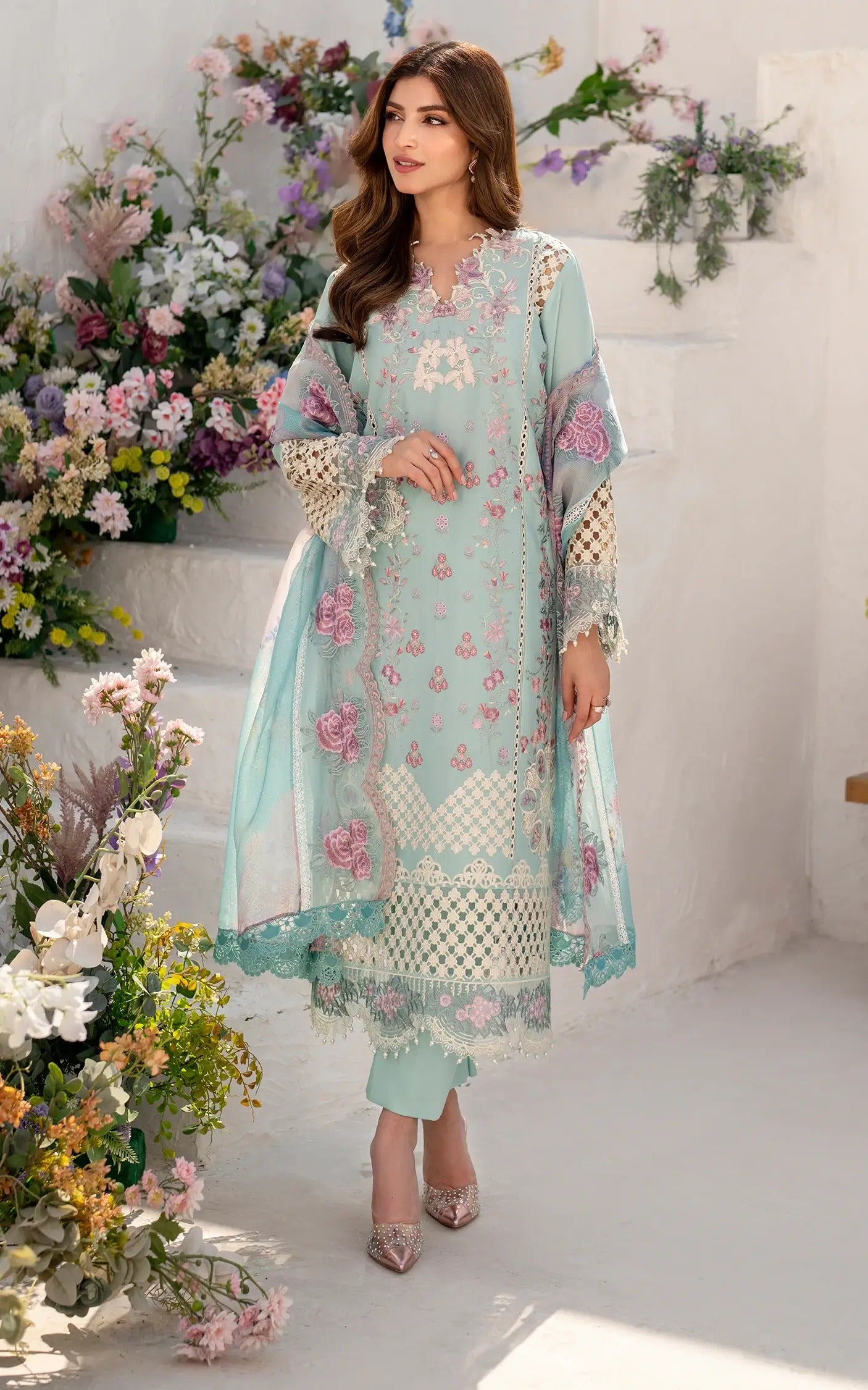 Azalia Embroidered Luxury Lawn & Organza Unstitched 4pcs