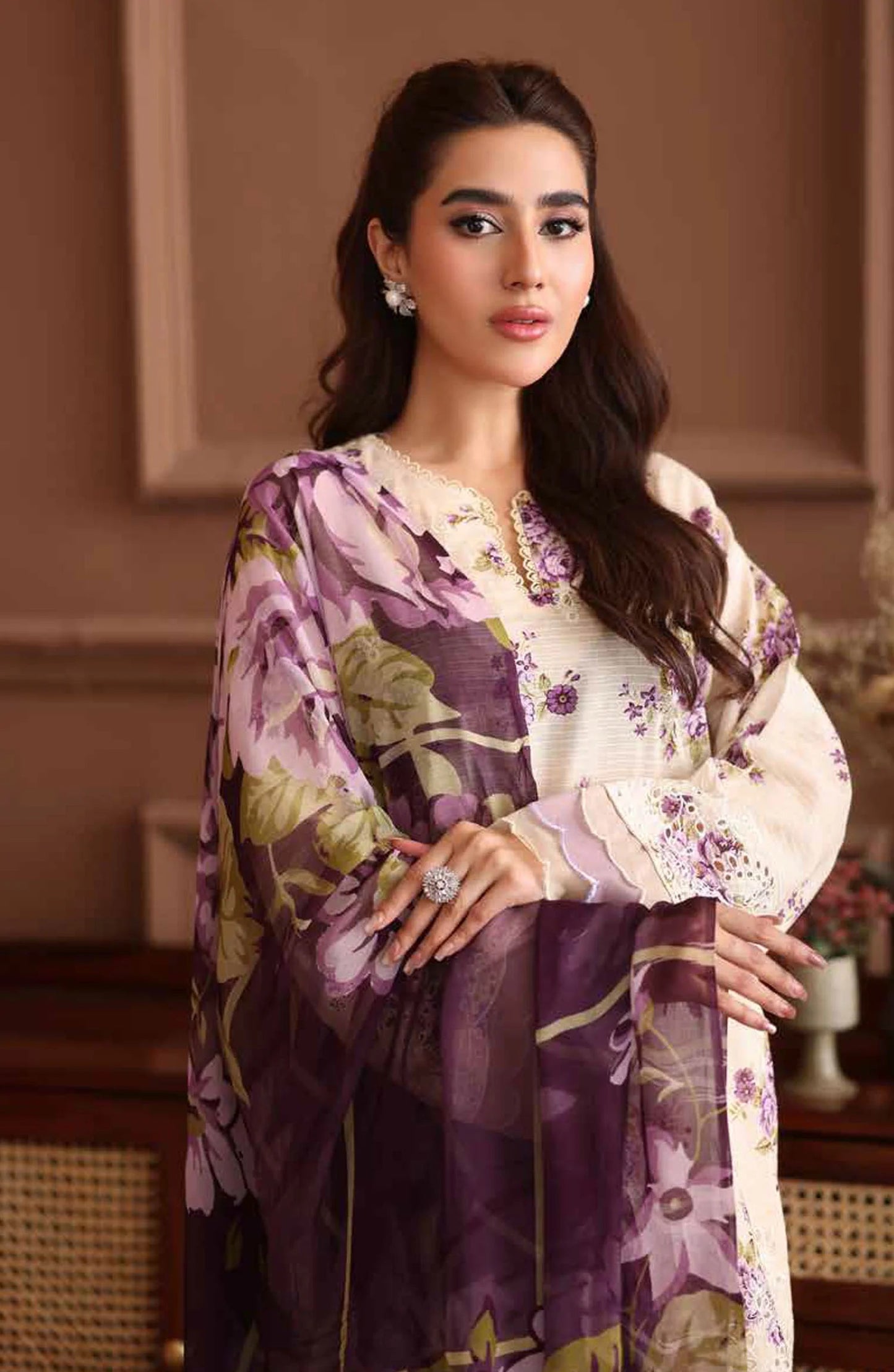 Naira By Johra Embroidered Chikankari + Printed Lawn Unstitched 3Pcs