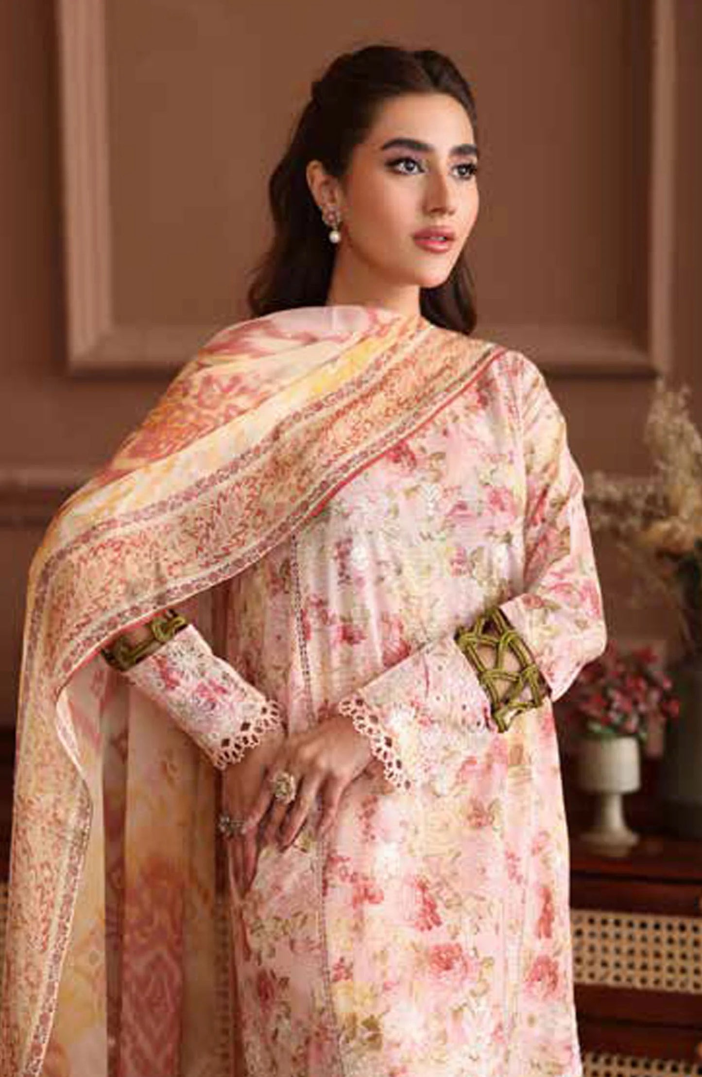 Naira By Johra Embroidered Chikankari + Printed Lawn Unstitched 3Pcs