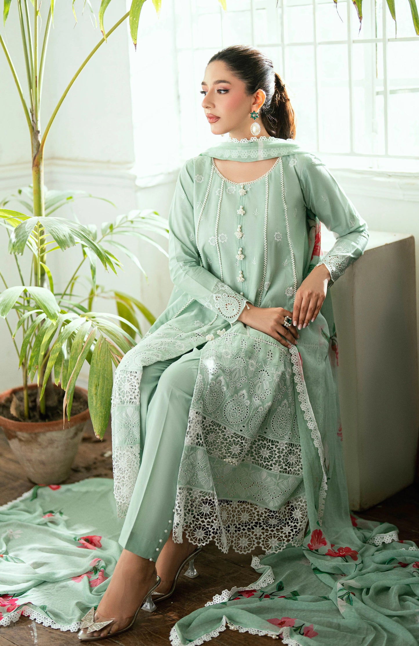 Alzohaib Laserkari Schiffly Embroidered Premium Printed Unstitched 3pcs