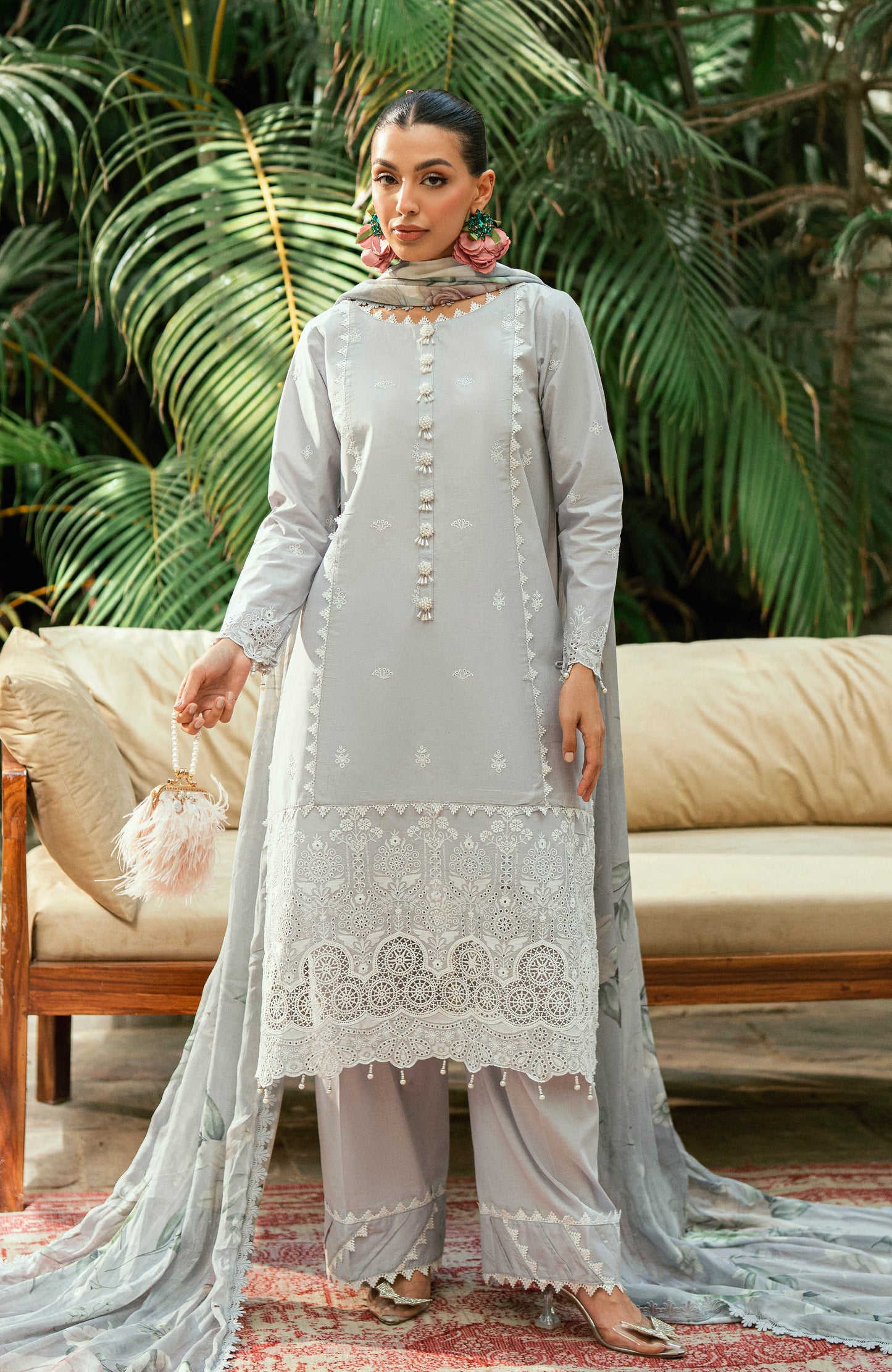 Alzohaib Laserkari Schiffly Embroidered Premium Printed Unstitched 3pcs