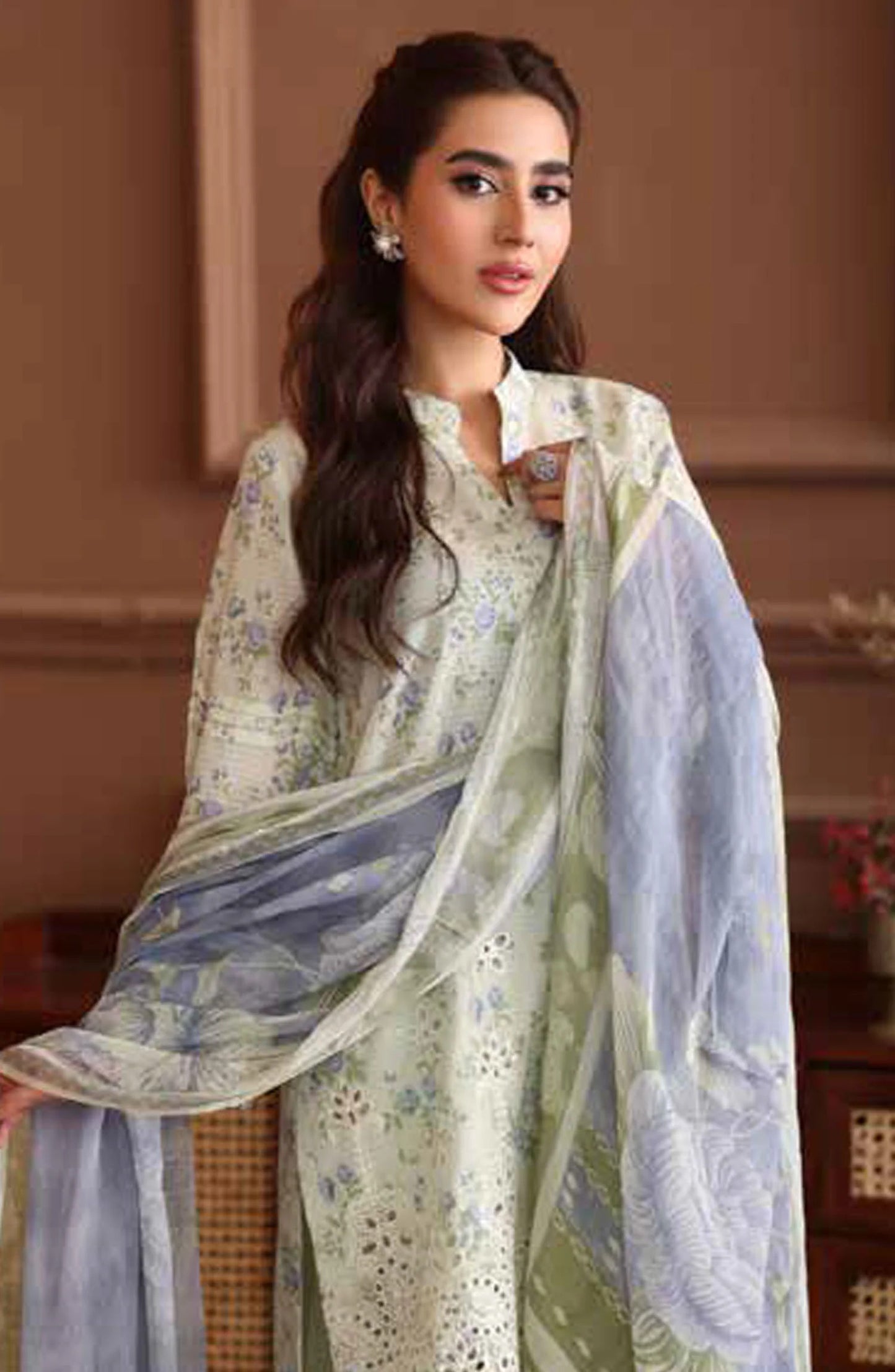 Naira By Johra Embroidered Chikankari + Printed Lawn Unstitched 3Pcs