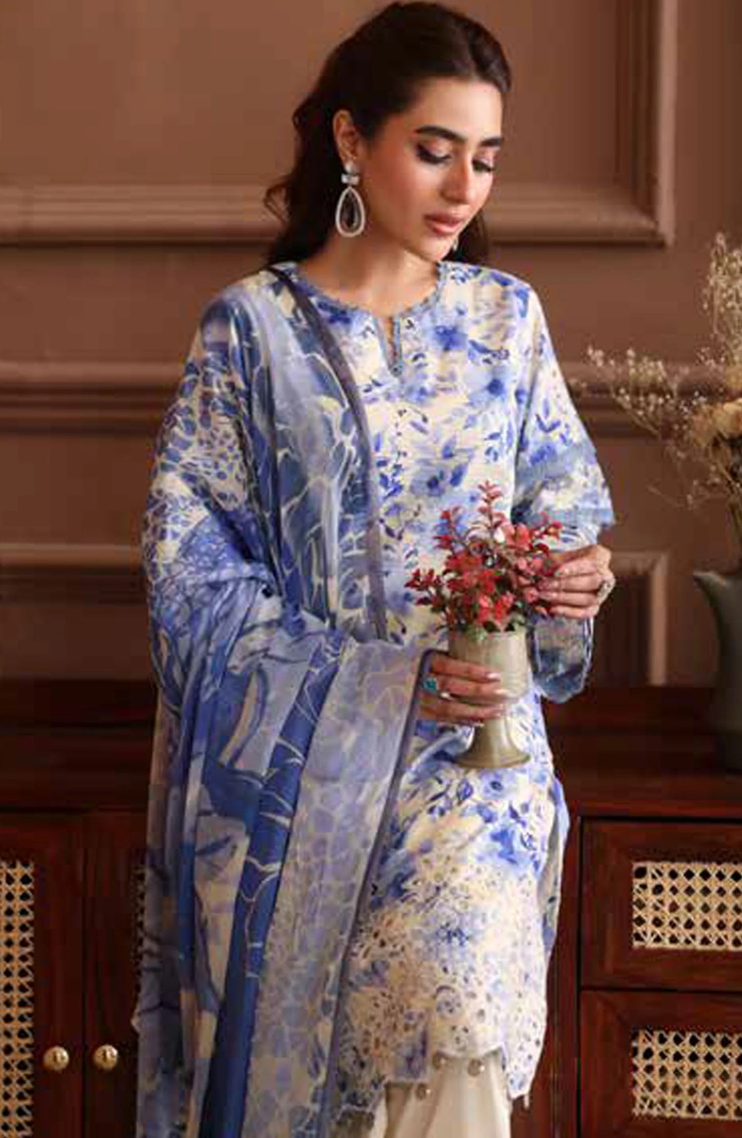 Naira By Johra Embroidered Chikankari + Printed Lawn Unstitched 3Pcs