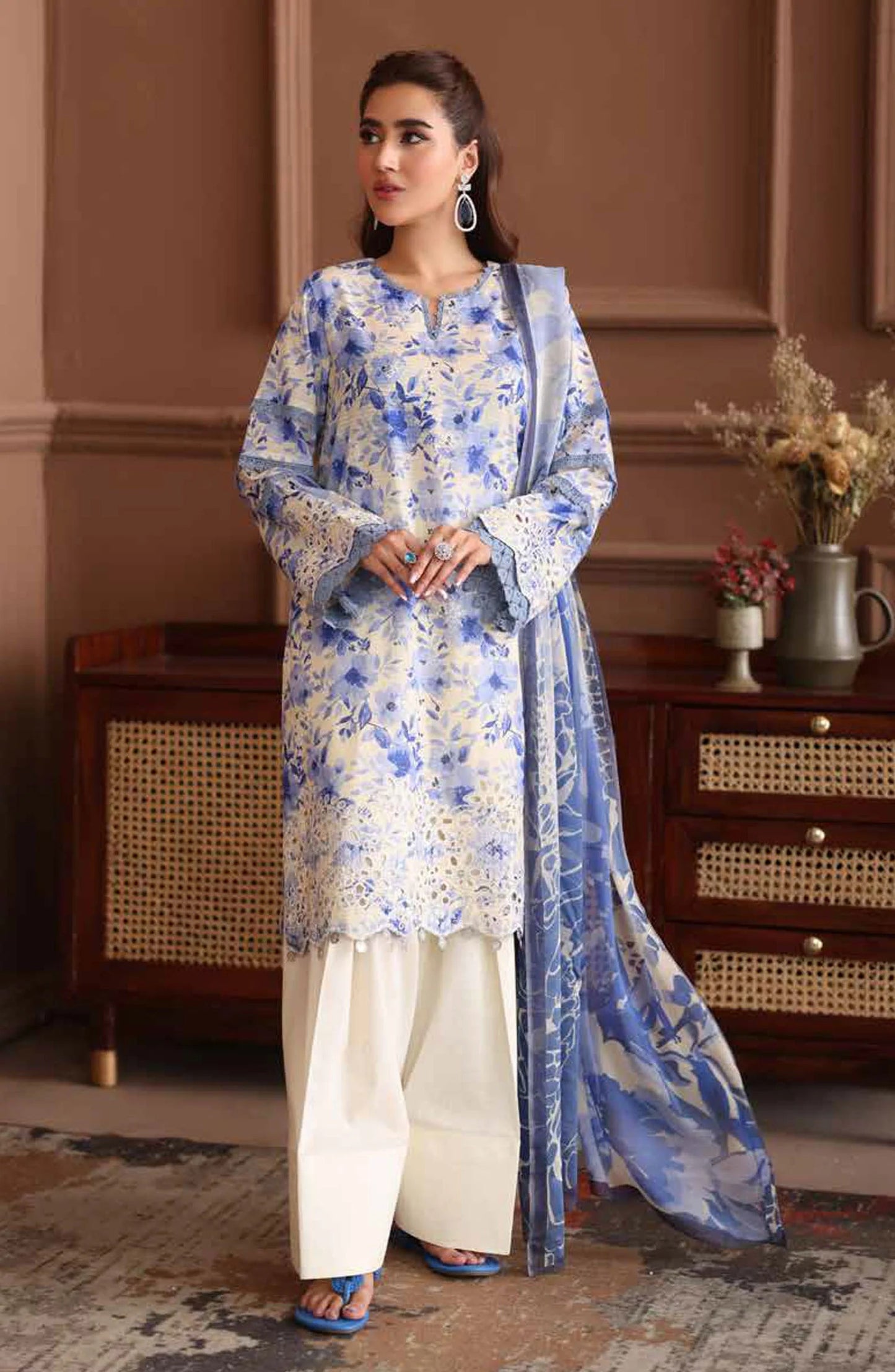 Naira By Johra Embroidered Chikankari + Printed Lawn Unstitched 3Pcs