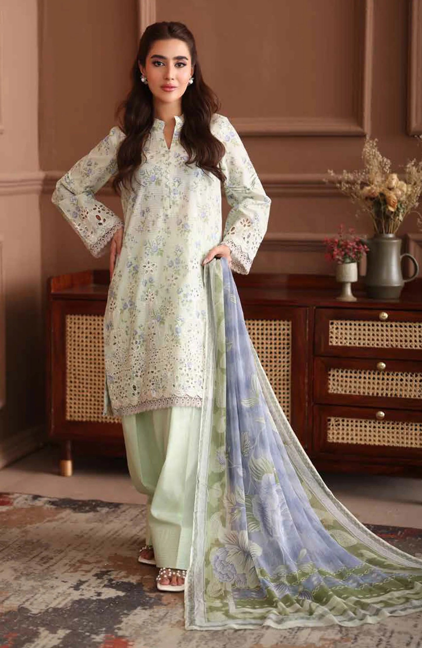 Naira By Johra Embroidered Chikankari + Printed Lawn Unstitched 3Pcs