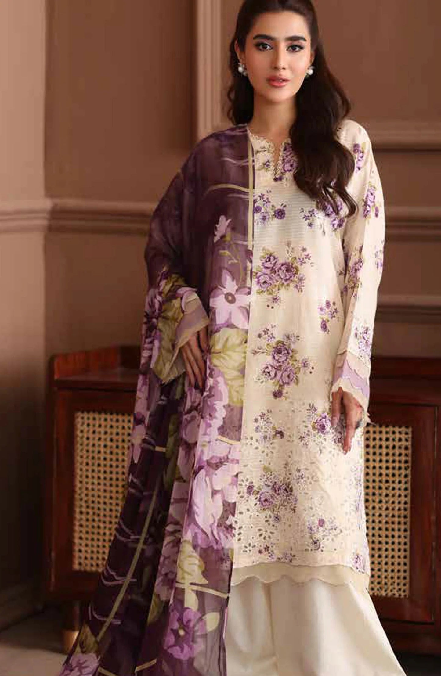 Naira By Johra Embroidered Chikankari + Printed Lawn Unstitched 3Pcs